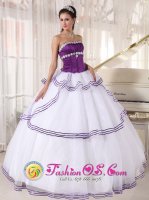 SorAker Sweden Fabulous strapless White and Purple Quinceanera Dress With Appliques Custom Made Organza
