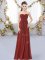 Rust Red Sleeveless Ruching Floor Length Dama Dress