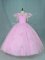 Dramatic Organza V-neck Short Sleeves Zipper Beading Quinceanera Dress in Lilac