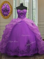 Clearance Sleeveless With Train Beading and Appliques and Pick Ups Lace Up Ball Gown Prom Dress with Purple Court Train(SKU PSSW0129-13BIZ)
