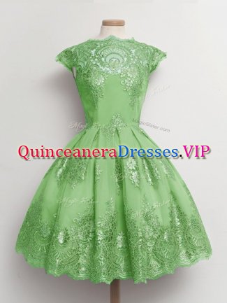 Captivating Tulle Lace Up Scalloped Cap Sleeves Knee Length Quinceanera Court of Honor Dress Lace