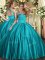 Ruching Quince Ball Gowns Teal Lace Up Sleeveless Floor Length
