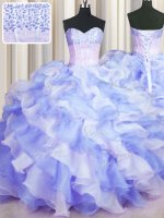 Two Tone Visible Boning Sleeveless Beading and Ruffles Lace Up Quinceanera Gowns