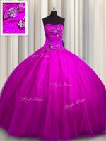 Sequined Sleeveless Lace Up Floor Length Beading and Appliques 15 Quinceanera Dress