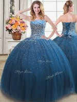 Tulle Sweetheart Sleeveless Lace Up Beading Sweet 16 Dress in Teal