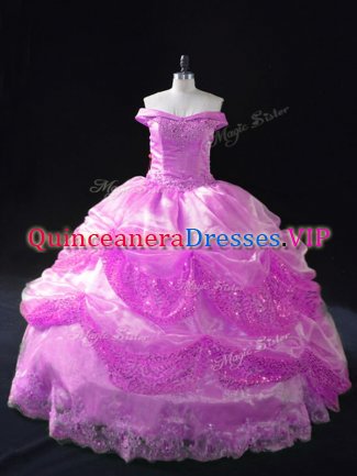 Beading and Appliques and Pick Ups Sweet 16 Dresses Lilac Lace Up Sleeveless Floor Length