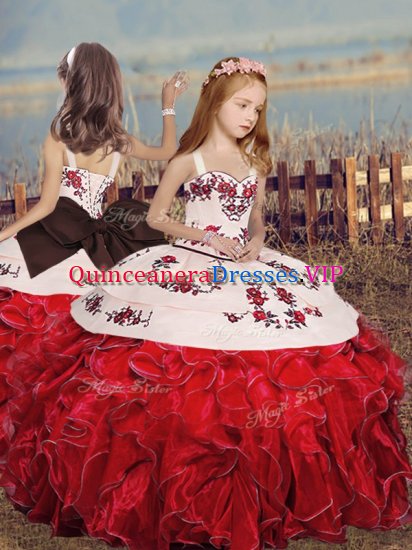 Red Sleeveless Organza Lace Up High School Pageant Dress for Party and Sweet 16 and Wedding Party - Click Image to Close