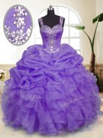 Beading and Ruffles and Pick Ups Quinceanera Dress Lavender Zipper Sleeveless Floor Length(SKU PSSW0151-4BIZ)