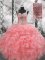 Beading and Ruffles Quince Ball Gowns Watermelon Red Zipper Sleeveless Floor Length