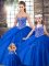 Royal Blue Sweet 16 Quinceanera Dress Military Ball and Sweet 16 and Quinceanera with Beading and Pick Ups Sweetheart Sleeveless Brush Train Lace Up