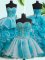 Artistic Three Piece White Sweet 16 Quinceanera Dress Organza Brush Train Sleeveless Beading and Ruffles