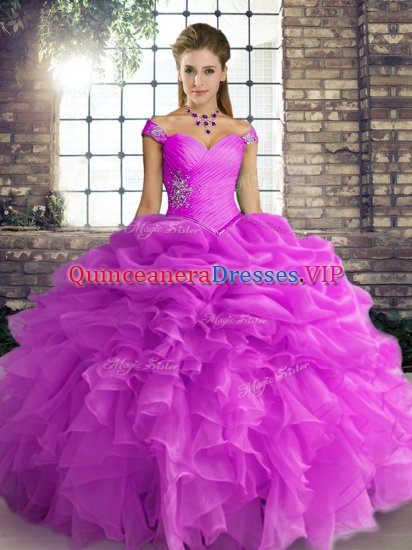 Inexpensive Sleeveless Beading and Ruffles and Pick Ups Lace Up Sweet 16 Quinceanera Dress - Click Image to Close