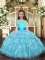 Affordable Ruffled Layers Child Pageant Dress Aqua Blue Lace Up Sleeveless Floor Length