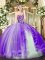 Trendy Sleeveless Floor Length Beading and Ruffles Lace Up 15th Birthday Dress with Lavender