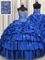 Affordable Taffeta Sleeveless With Train Vestidos de Quinceanera Brush Train and Beading and Ruffled Layers and Pick Ups(SKU PSSW0464BIZ)
