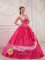 Quincy Illinois/IL Stylish A-line Coral Red Bows Sweet 16 Dress Sweetheart Satin Appliques with glistening Beading