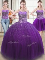 Three Piece Purple Sweetheart Lace Up Beading Sweet 16 Dress Sleeveless