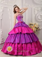 La Esperanza Honduras Multi-color Ball Gown Strapless Floor-length Taffeta Appliques with Bow Band Cake Quinceanera Dress