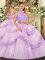 Cheap Sleeveless Tulle Floor Length Criss Cross Quinceanera Gowns in Lavender with Beading and Lace and Ruffles