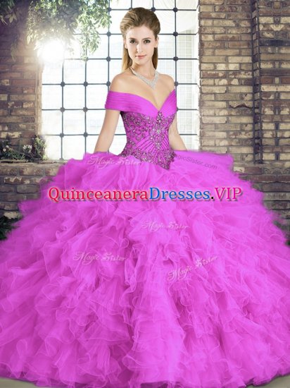 Sumptuous Off The Shoulder Sleeveless Lace Up Ball Gown Prom Dress Lilac Tulle - Click Image to Close