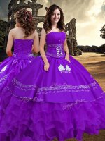 Dramatic Sleeveless Embroidery and Ruffled Layers Zipper Quinceanera Gown
