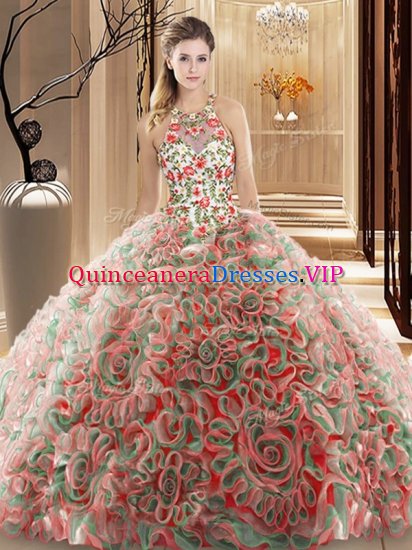 Elegant Multi-color High-neck Neckline Ruffles and Pattern Sweet 16 Dress Sleeveless Criss Cross - Click Image to Close
