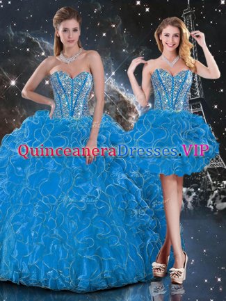 Superior Baby Blue Quinceanera Gowns Military Ball and Sweet 16 and Quinceanera with Beading and Ruffles Sweetheart Sleeveless Lace Up