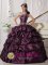 Asymmetrical One Shoulder Neckline Fashionable Dark Purple Quinceanera Dress With Appliques and Pick-ups Decorate