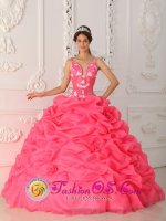 Bedford Virginia/VA Sexy Watermelon Quinceanera Dress With Appliques Decorate Straps And Bodice
