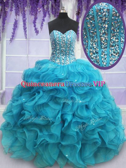On Sale Sleeveless Lace Up Floor Length Beading and Ruffles Quinceanera Gowns - Click Image to Close