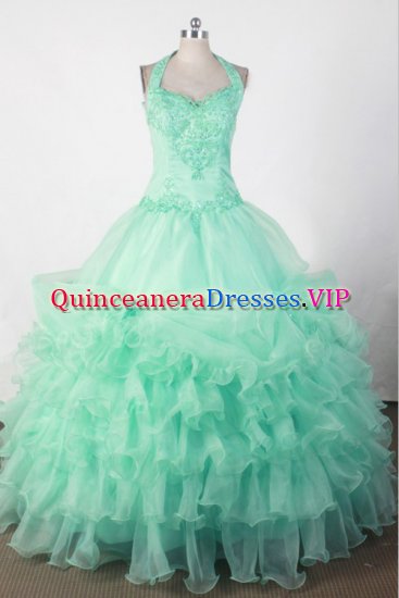 ClearanceSweet Ball Gown Halter Floor-length Green Quincenera Dresses TD260015 - Click Image to Close