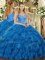 Excellent V-neck Sleeveless Organza Quinceanera Dress Beading and Ruffles Lace Up