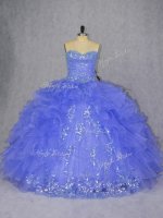 Colorful Purple Ball Gowns Organza Sweetheart Sleeveless Appliques and Ruffles Floor Length Lace Up Sweet 16 Quinceanera Dress(SKU PSSW0920-6BIZ)