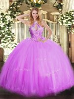 Shining Lilac Sleeveless Floor Length Beading Lace Up Vestidos de Quinceanera