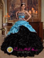 New Style Aqua Blue and Black Quinceanera Dress with Sweetheart Pick-ups Ball Gown Taffeta and Organza In Bottineau North Dakota/ND