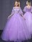 Shining Scoop Half Sleeves Floor Length Lace and Appliques Lace Up Sweet 16 Dresses with Lavender