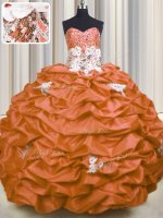 Clearance Orange Red Ball Gowns Sweetheart Sleeveless Taffeta With Brush Train Lace Up Appliques and Sequins and Pick Ups Casual Dresses