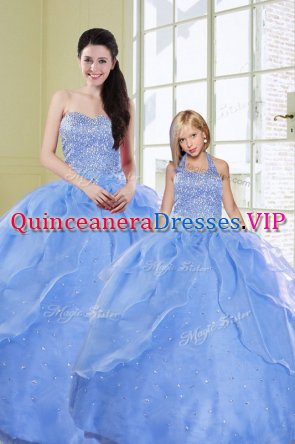 Beautiful Ball Gowns Vestidos de Quinceanera Light Blue Sweetheart Organza Sleeveless Floor Length Lace Up