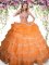 Dramatic Orange Quinceanera Gowns Military Ball and Sweet 16 and Quinceanera with Beading and Ruffled Layers and Pick Ups Sweetheart Sleeveless Lace Up