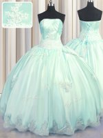 New Arrival Apple Green Sleeveless Beading and Appliques Floor Length 15th Birthday Dress
