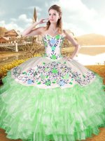 Super Ball Gowns Sweetheart Sleeveless Organza and Taffeta Floor Length Lace Up Embroidery and Ruffled Layers Military Ball Gowns(SKU XBQD156-5BIZ)