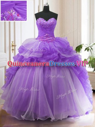 Organza Sleeveless With Train Vestidos de Quinceanera Sweep Train and Beading and Ruffled Layers