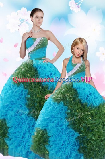 Custom Fit Sleeveless Floor Length Sequins and Pick Ups Lace Up Quinceanera Gown with Multi-color - Click Image to Close