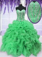 Green Ball Gowns Beading and Ruffles Quinceanera Dress Lace Up Organza Sleeveless Floor Length(SKU PSSW059-10BIZ)