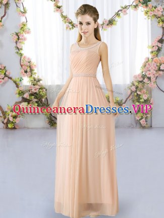 Fitting Peach Sleeveless Chiffon Lace Up Damas Dress for Prom and Party and Wedding Party