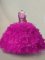 Dazzling Fuchsia Sleeveless Organza Lace Up Quinceanera Dresses for Sweet 16 and Quinceanera