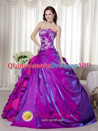 Auburn Maine/ME Fashionable Purple Strapless Taffeta Appliques Decorate Quinceanera Dress