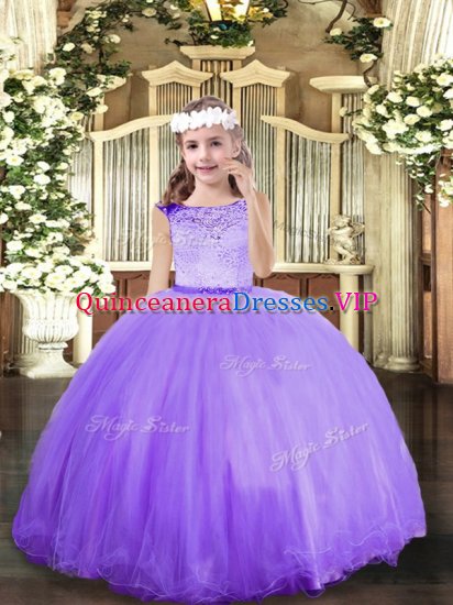 Customized Scoop Sleeveless Little Girls Pageant Dress Floor Length Lace Lavender Tulle - Click Image to Close