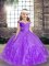Lavender Ball Gowns Tulle Straps Sleeveless Beading and Hand Made Flower Lace Up High School Pageant Dress