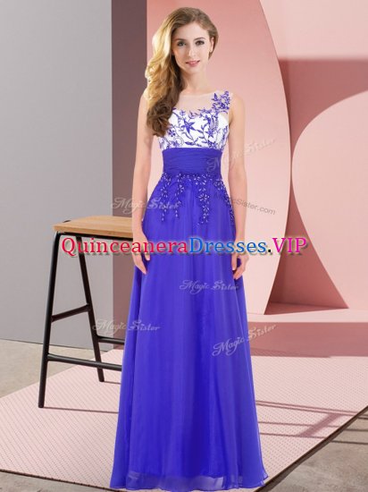 Admirable Blue Chiffon Backless Vestidos de Damas Sleeveless Floor Length Appliques - Click Image to Close